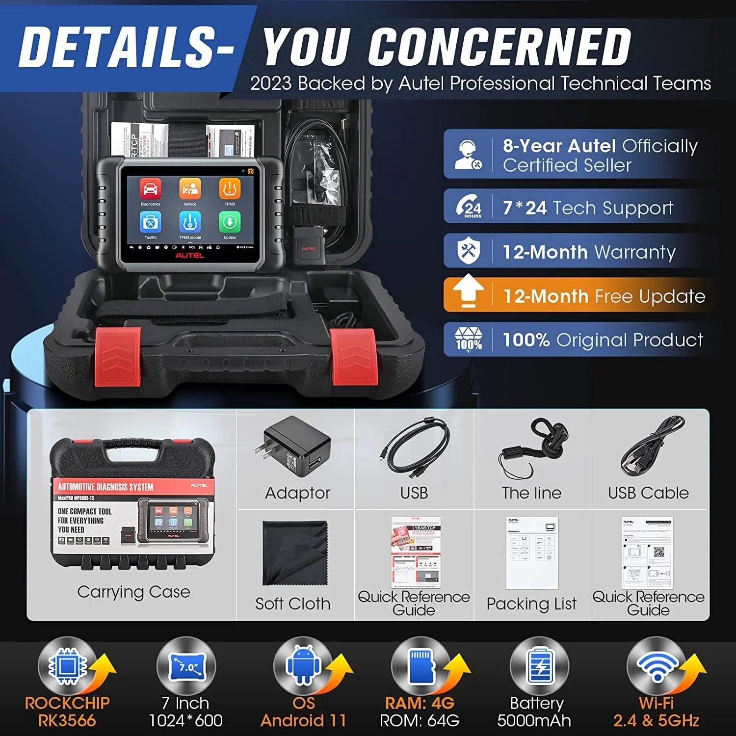 Autel MaxiPRO MP808S-TS OBD2 Scanner TPMS Programming Tool ECU Coding All-System Bidirectional Control Diagnostic Scan Tool - Dynamex
