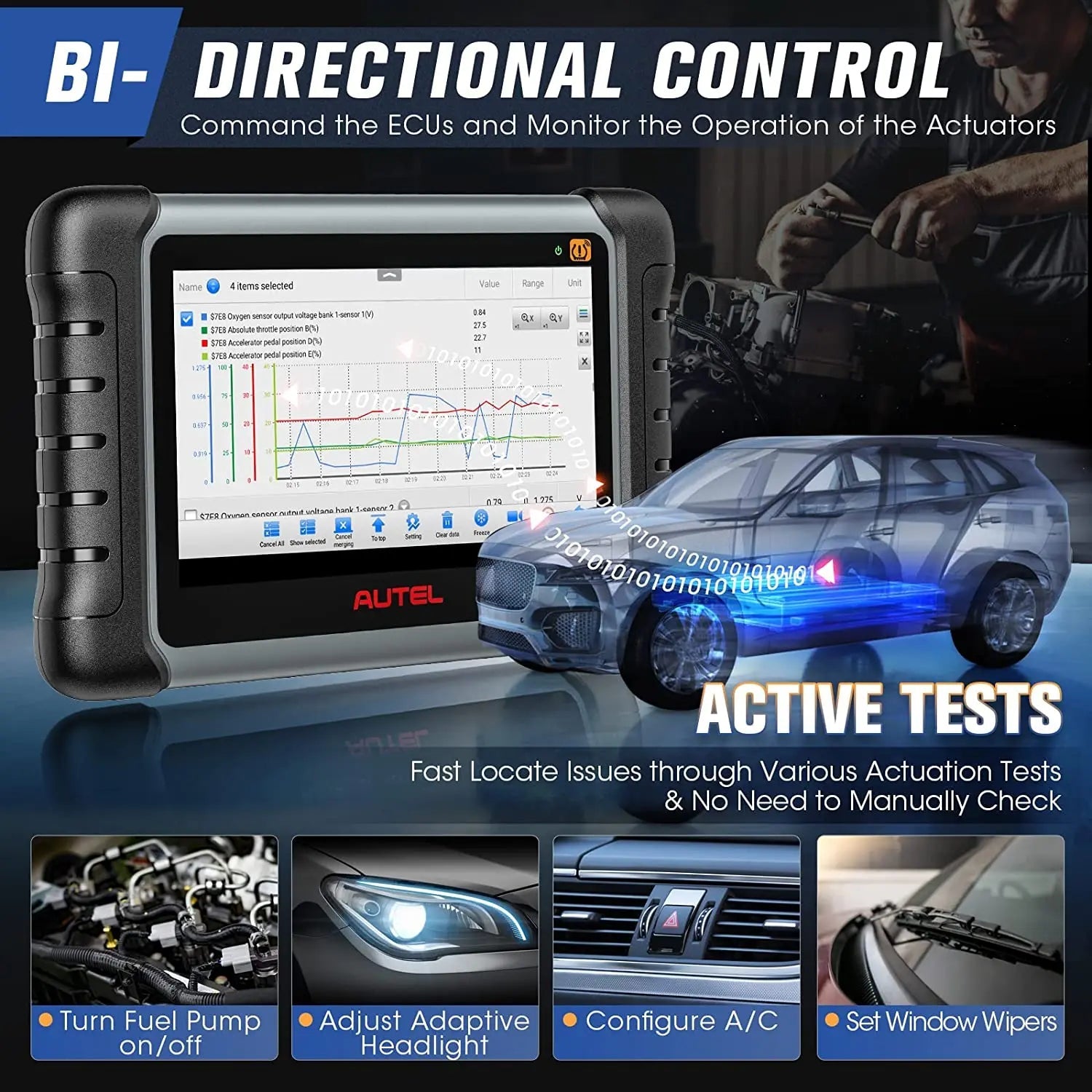 Autel MaxiPRO MP808S-TS OBD2 Scanner TPMS Programming Tool ECU Coding All-System Bidirectional Control Diagnostic Scan Tool - Dynamex