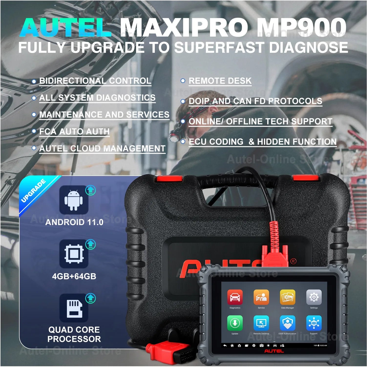 Autel MaxiPro MP900 Diagnostic Scanner CAN FD & DoIP Scan Tool Supports ECU Coding, Refresh Hidden, OBD2 All System Diagnostic - Dynamex