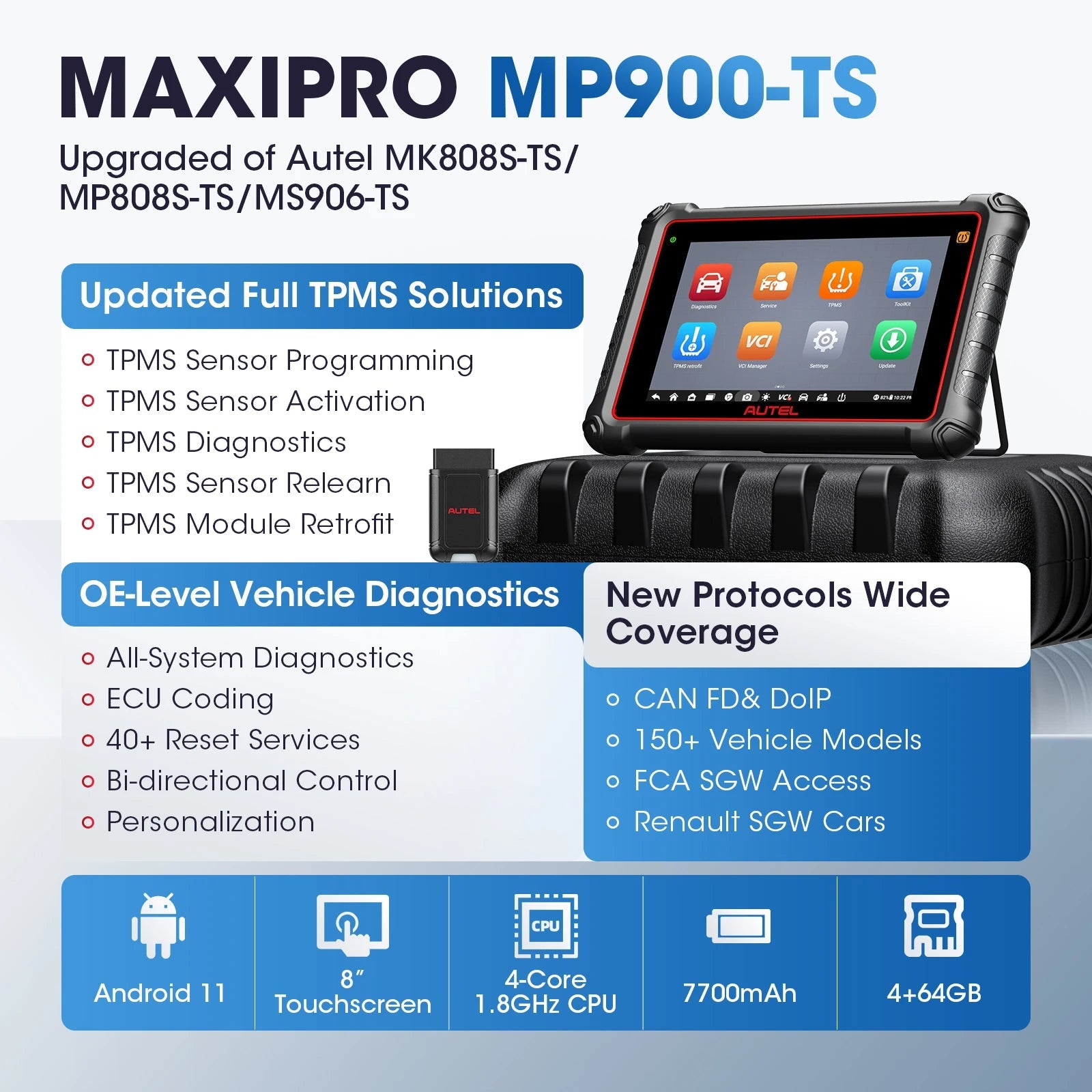 Autel MaxiPRO MP900TS Auto TPMS Diagnostic Tools MP900-TS automobile OBD2 Scanner CAN-FD&DOIP ECU Coding Upgrade of MS906TS - Dynamex
