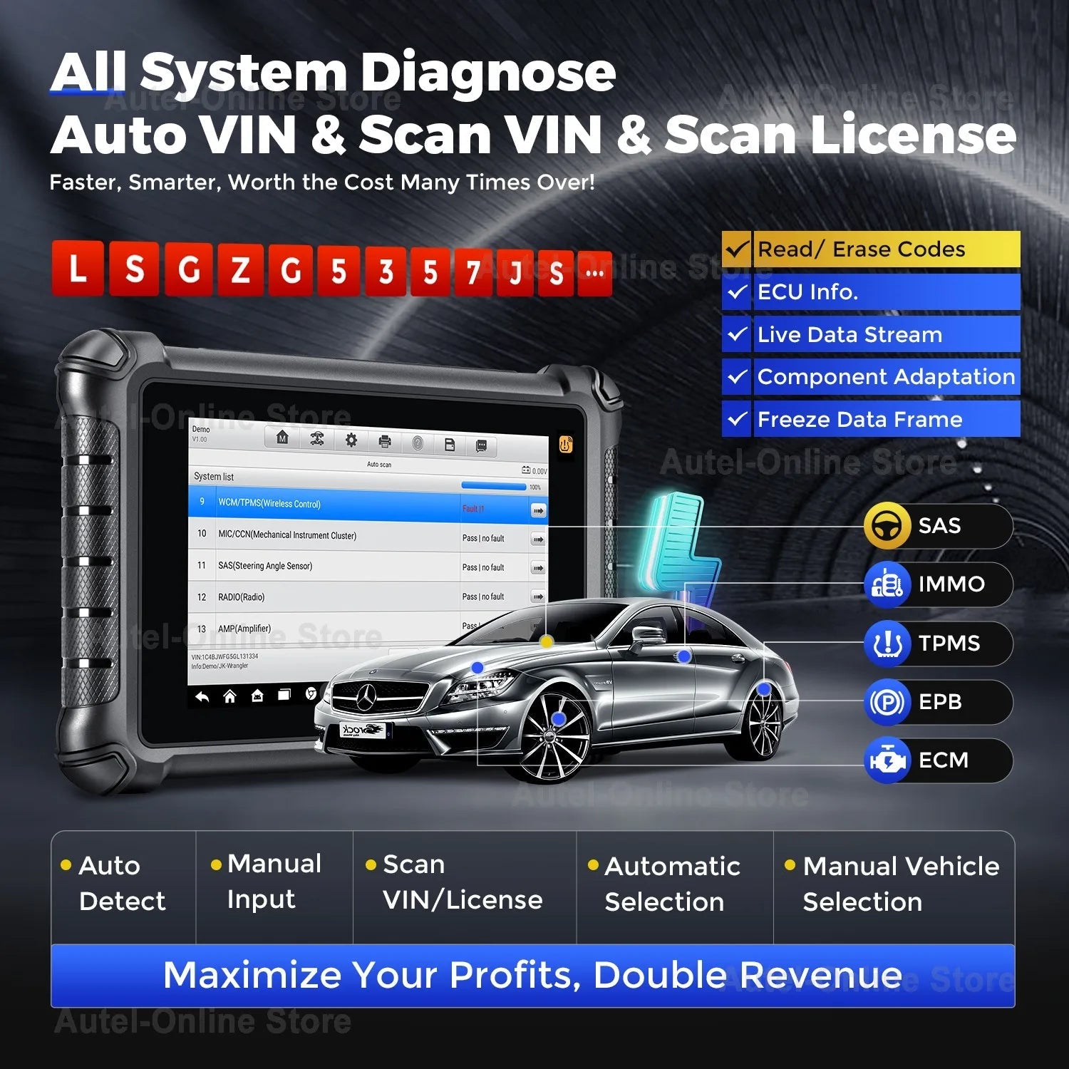 Autel MaxiPRO MP900TS Diagnostic Tool, Full System Bidirectional & Functional Tests Scan Tool, Work with CAN FD / DoIP vehicles - Dynamex