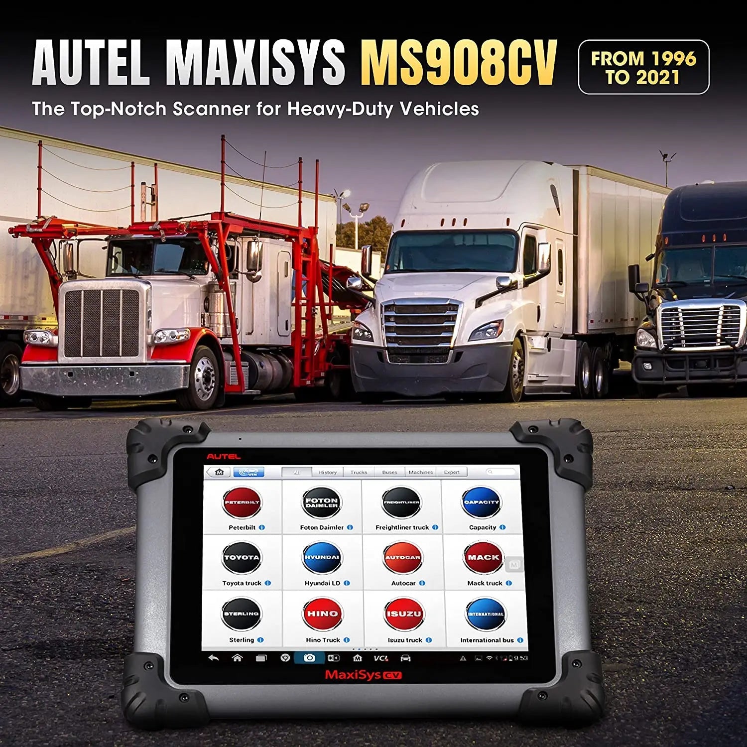 Autel Maxisys CV Diagnostic Tool MS908CV Auto Car Scanner with MaxiFlash Elite J2534 ECU Programming Device for Heavy Duty Truck - Dynamex