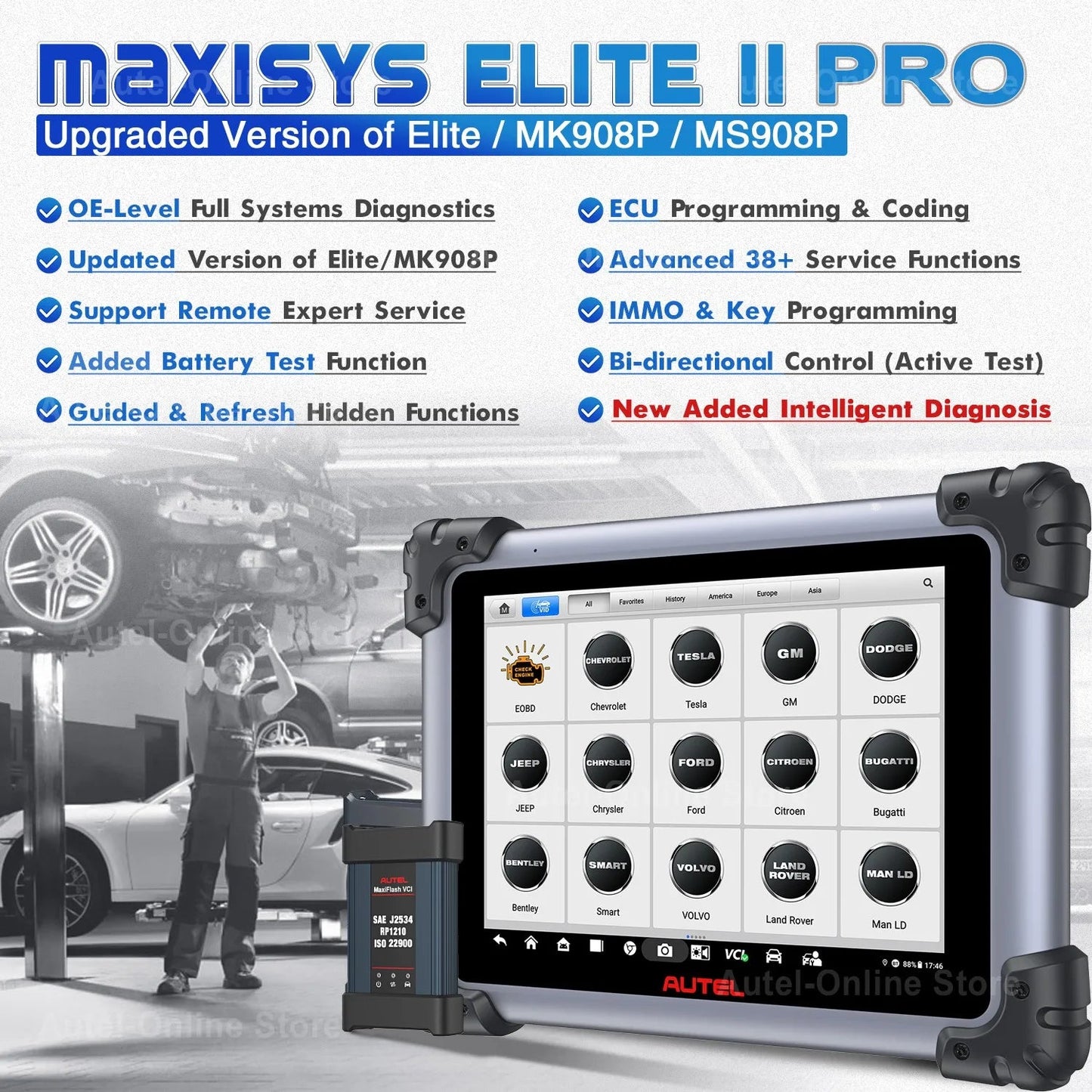 Autel MaxiSys Elite II Pro Intelligent Diagnostic Scan Tool Advanced J2534 ECU Online Programming & Coding, Upgraded of Elite 1 - Dynamex