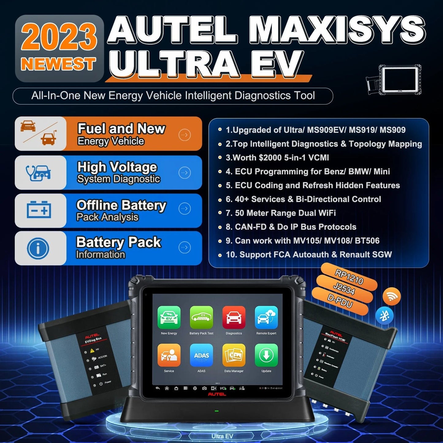Autel Maxisys Ultra EV Scanner Top Intelligent Electric Vehicle Diagnostic Scan Tool with 5-in-1VCMI, ECU Programming & Coding - Dynamex