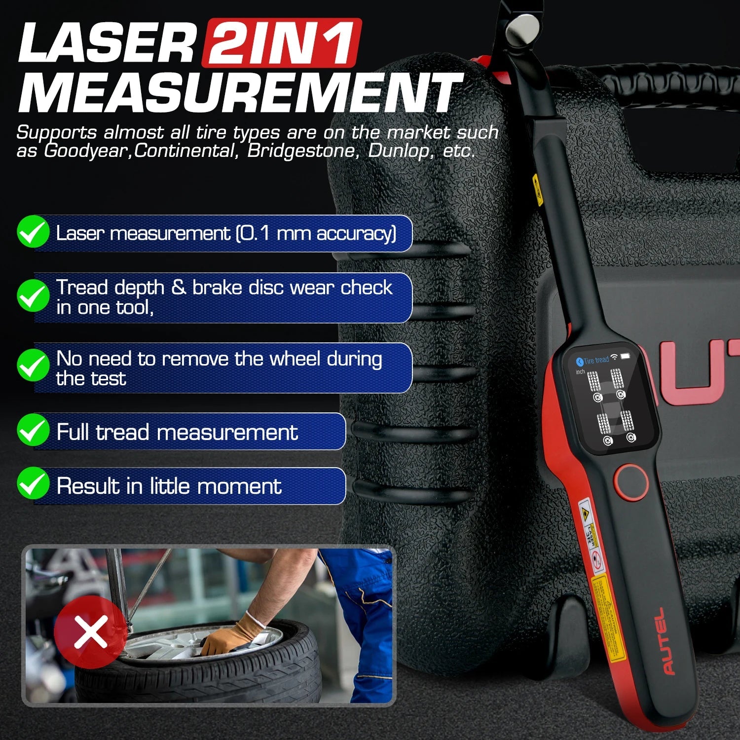 Autel MaxiTPMS TBE200 Laser Tire Tread Depth & Brake Disc Examiner Wear Tester Car Tire Tool Better Performance With ITS600 - Dynamex