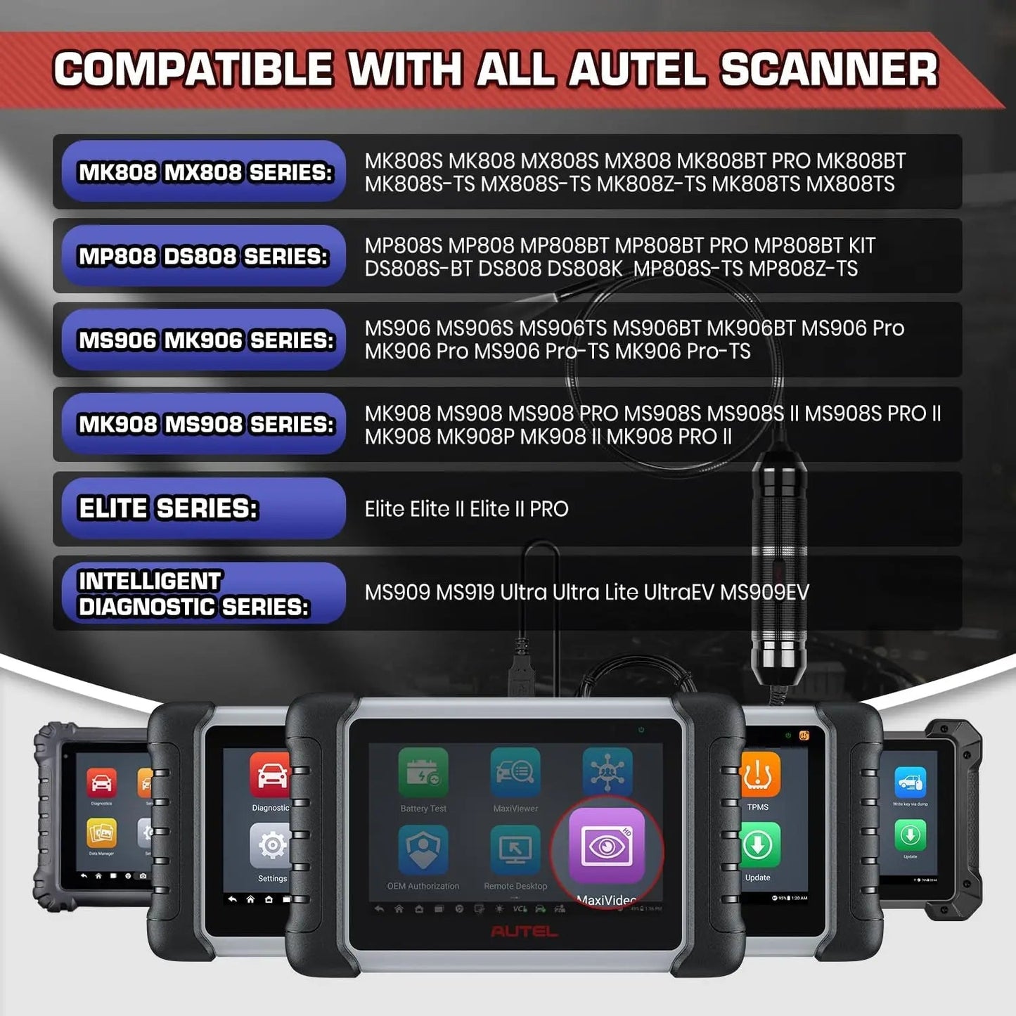 Autel MaxiVideo MV108S Automotive Inspection Camera 8.5 mm Image Head Support MK906BT MK908P MS906BT Elite 2 MS906TS MS906Pro - Dynamex