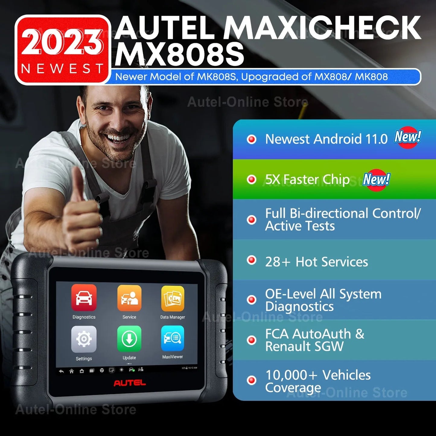 Autel MX808S Car Diagnostic Tool Automotive Code Reader All Systems Diagnosis Active Test Function, PK MK808S, Upgrade of MX808 - Dynamex