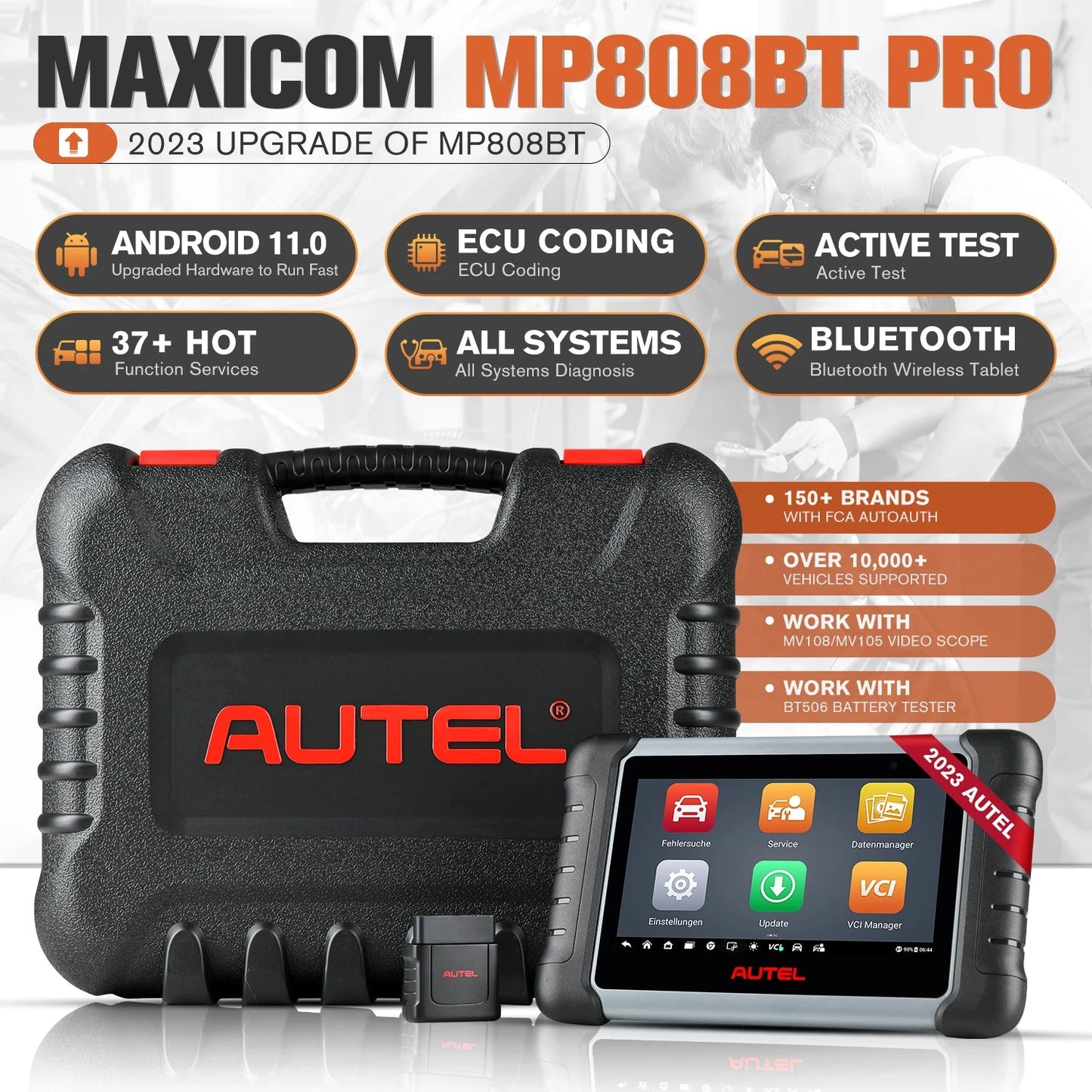 Autel OBD2 Scanner MaxiPRO MP808BT PRO Car Diagnostic Tool Upgrade Version of MP808BT Active Test Special Service ECU Coding - Dynamex