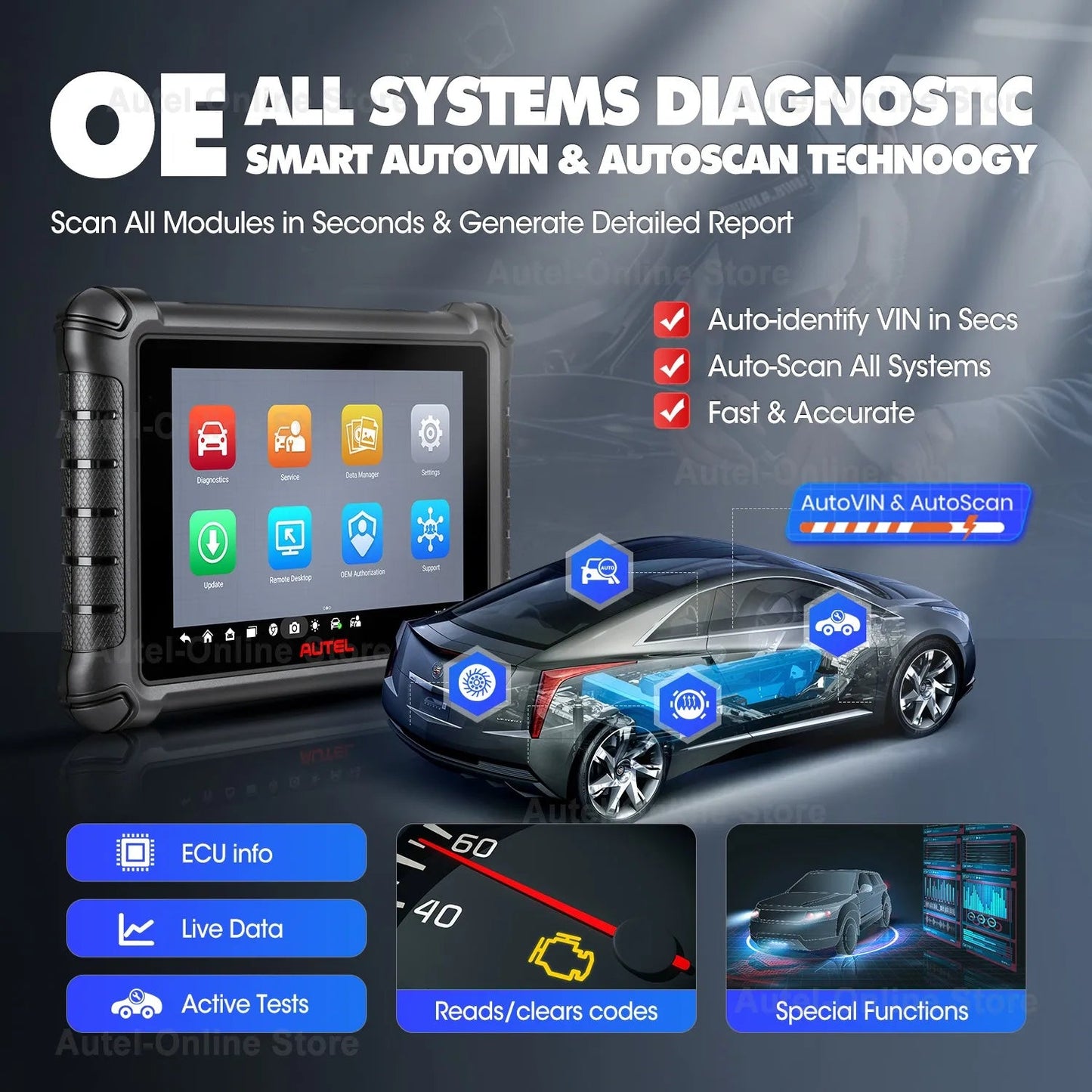Autel Scanner MaxiCheck MX900 CAN FD/DoIP Diagnostic Tool Android 11 Based Bi-Directional Control Scan Tool, Upgraded of MX808S - Dynamex