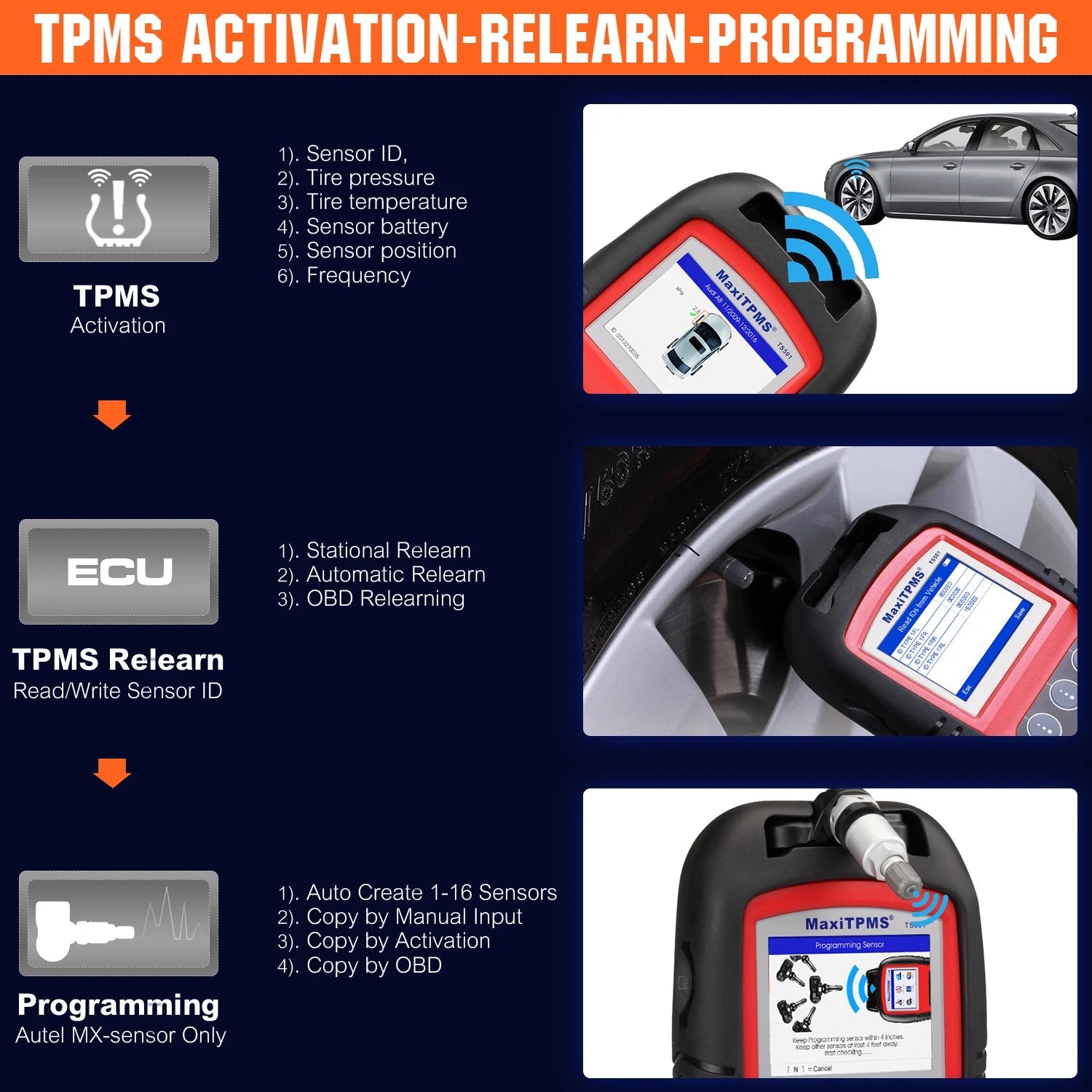 Autel TPMS Programming Tool TS501 Autel TPMS Service Device TPMS Reset, Sensor Activation, Program with Free Lifetime Update - Dynamex