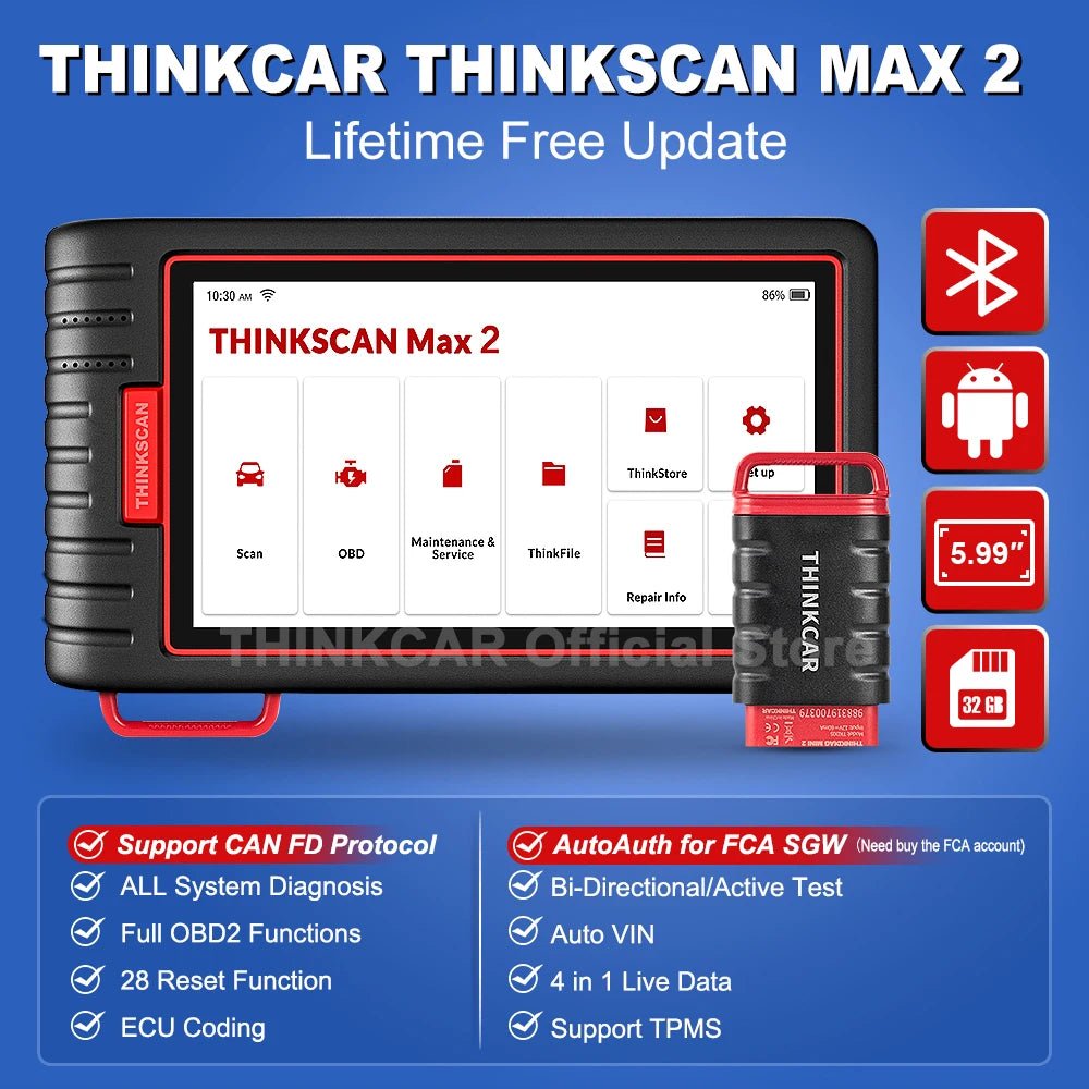 Thinkcar Thinktool Max 2 Automotive Scanner Professional Car Diagnostic Tools CAN-FD Full System Diagnostic Auto OBD2 Scanners - Dynamex