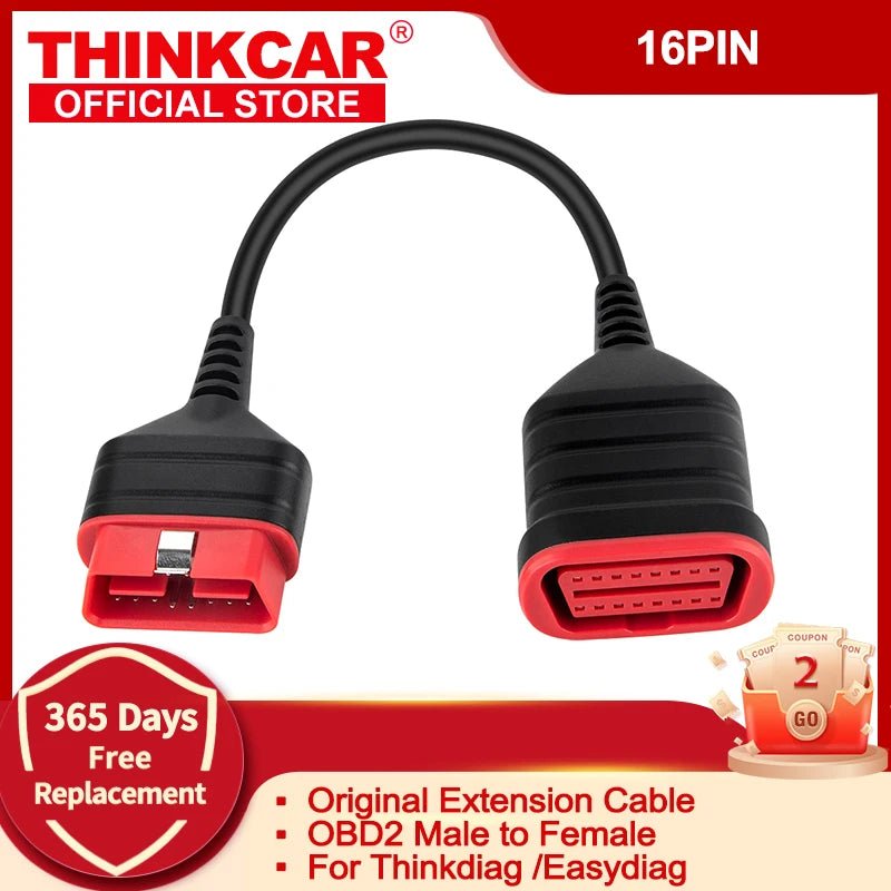 ThinkDiag OBD2 Male to Female Original Extension Cable for Easydiag 3.0/Mdiag/Golo Stronger Faster Main Extended Connector 16Pin - Dynamex